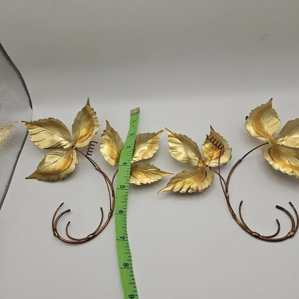 Vtg Gold Bronze Color Leaves Metallic Wall Hanging Home Floral Decor MCM